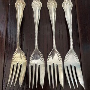 Set of 4 Birks Lancaster Rose Salad Forks Silverplate No Monogram
